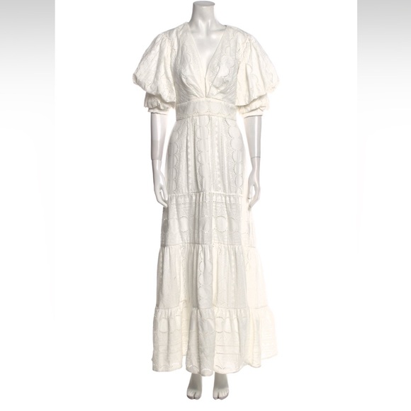 $1395 Johanna Ortiz Embroided White Maxi Dress Size:2 - Picture 2 of 4